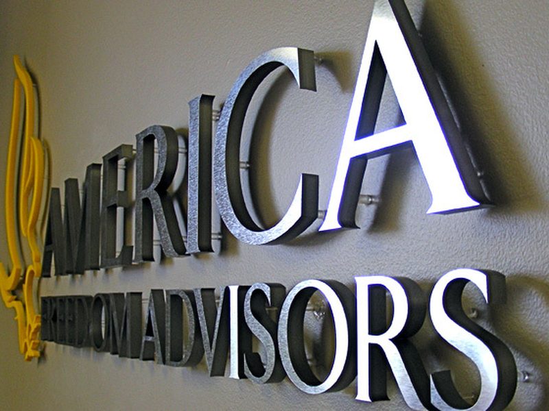 Office reception signage with acrylic and metal letters Sydney